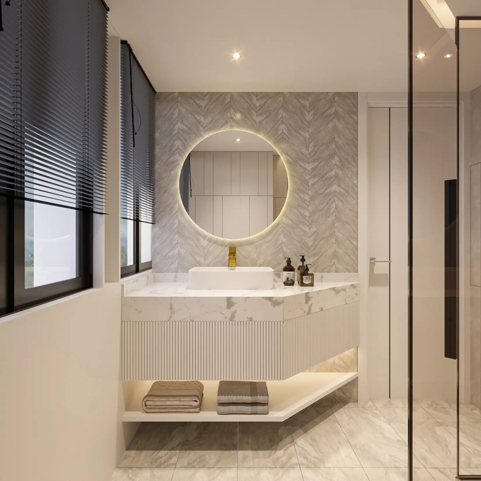 Miroir rond salle de bain LED 60 cm avec rétroéclairage mural blanc moderne.