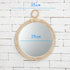 Miroir Rotin Rond avec anneau affichant ses dimensions de 35 cm de diamètre total et 29 cm de glace sur mur blanc.
