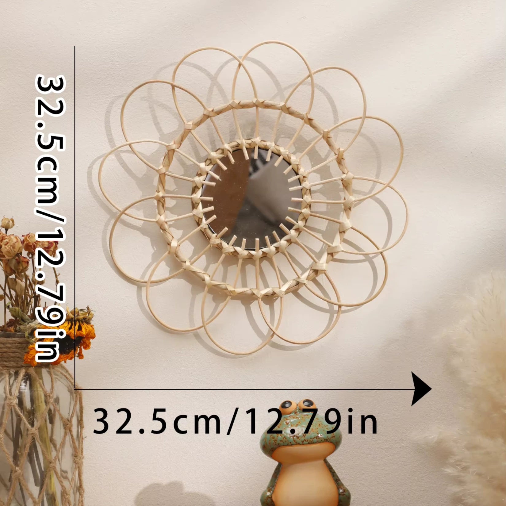 Dimensions du miroir rotin soleil pour une parfaite adaptation à votre espace.