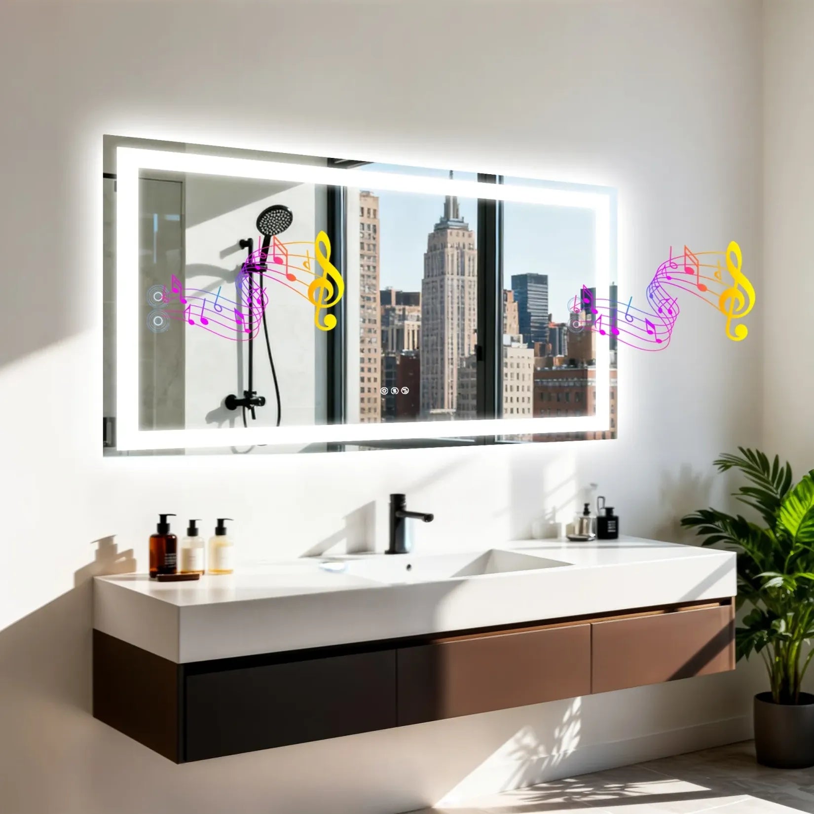 Miroir salle de bain 120 cm à rétroéclairage LED dans salle de bain moderne.