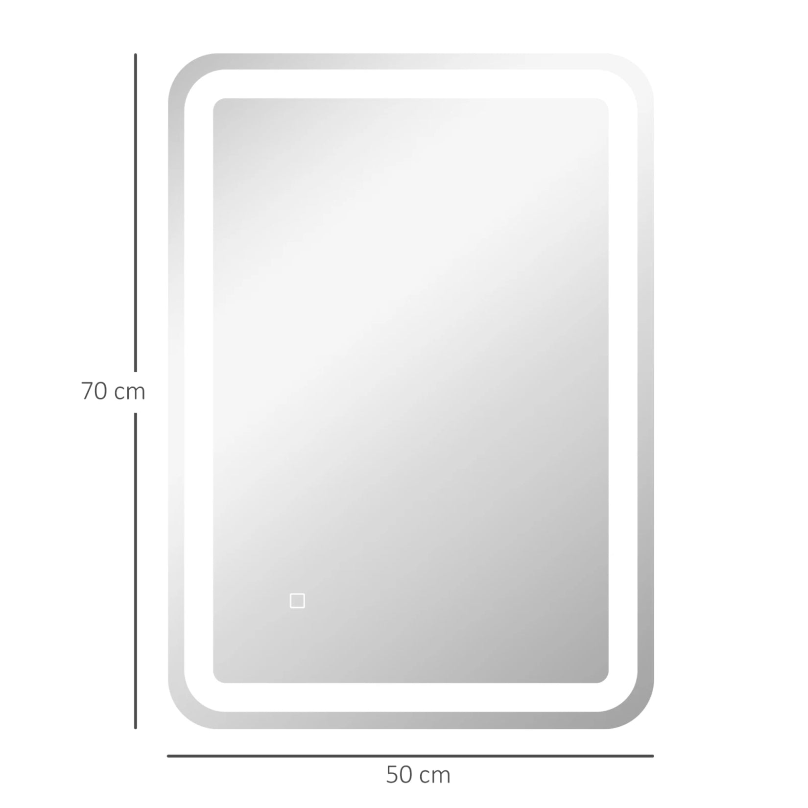 Schéma des dimensions du miroir salle de bain 50x70 cm.