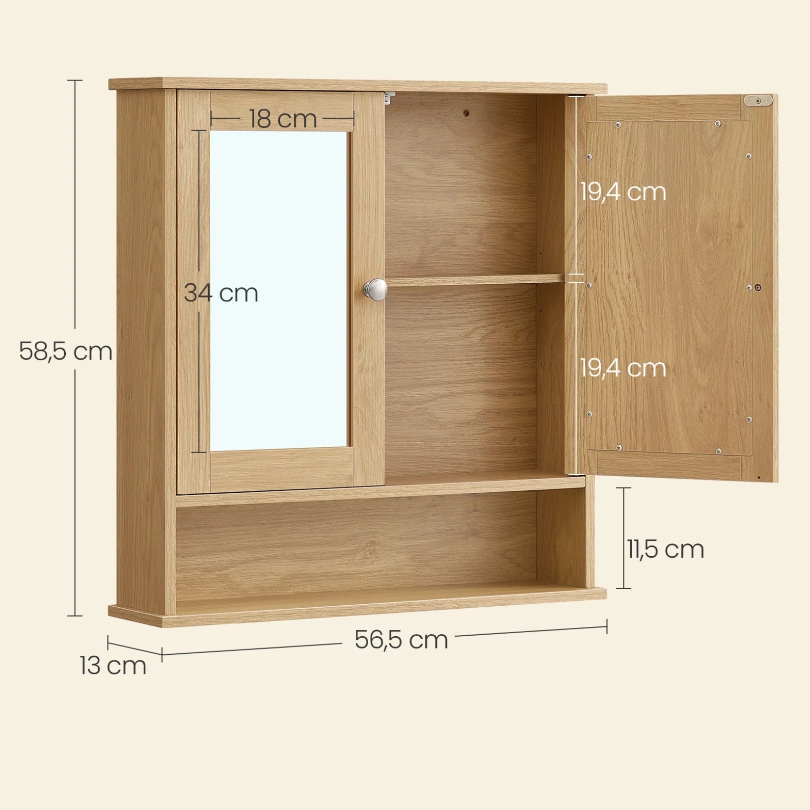 Dimensions du miroir salle de bain avec rangement 56x58cm.