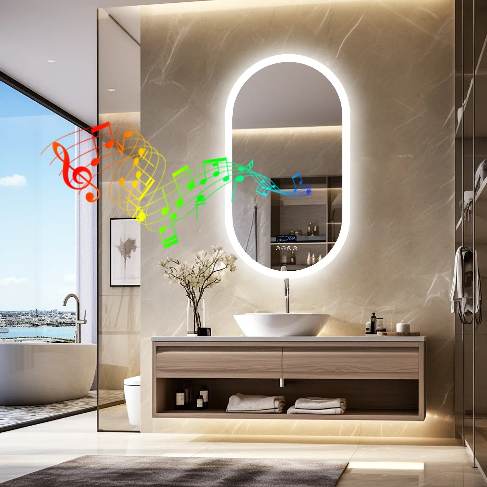 Miroir salle de bain Bluetooth 120x60 cm – salle de bain marbre vasque moderne.