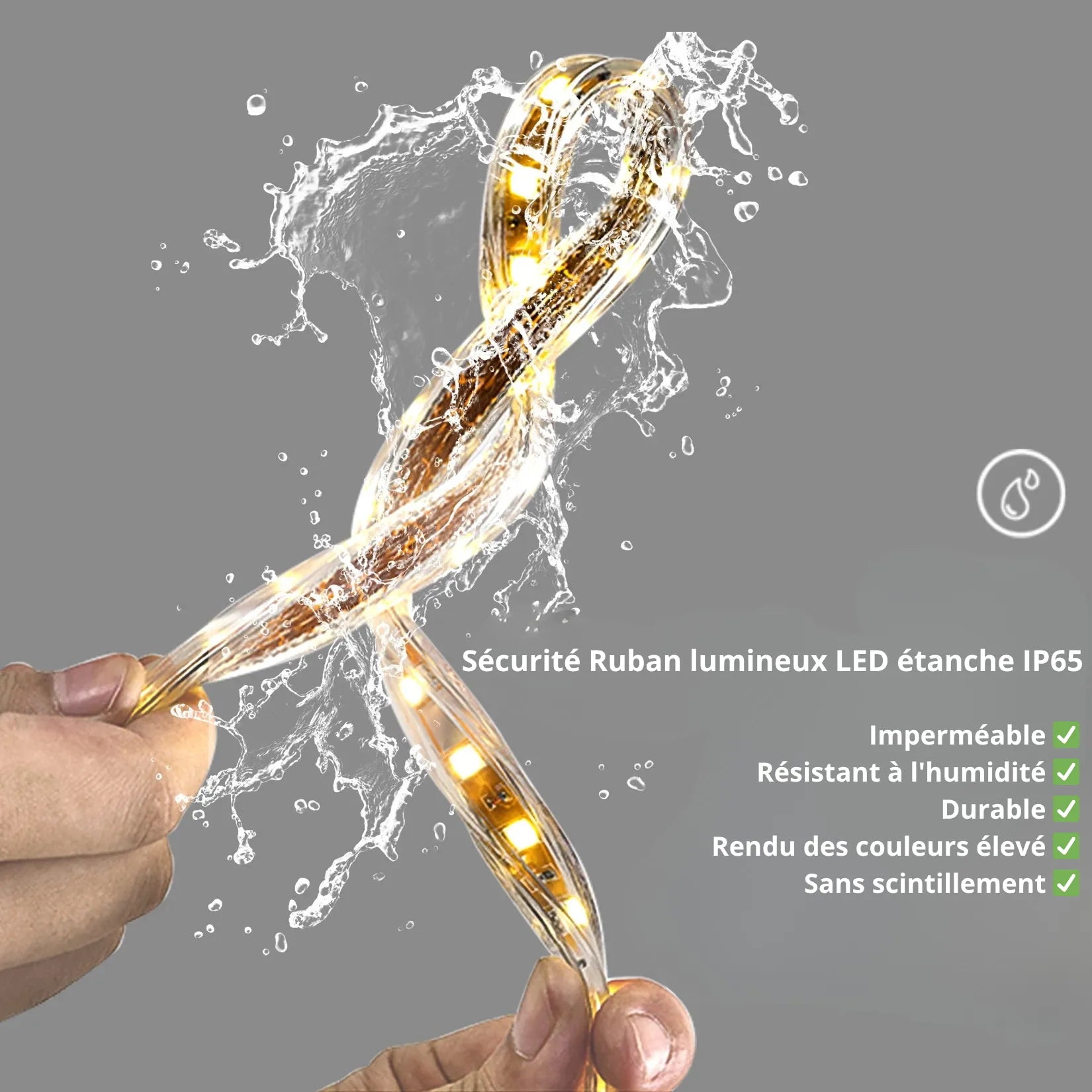 Miroir salle de bain Bluetooth – ruban LED IP65 étanche, sans scintillement.