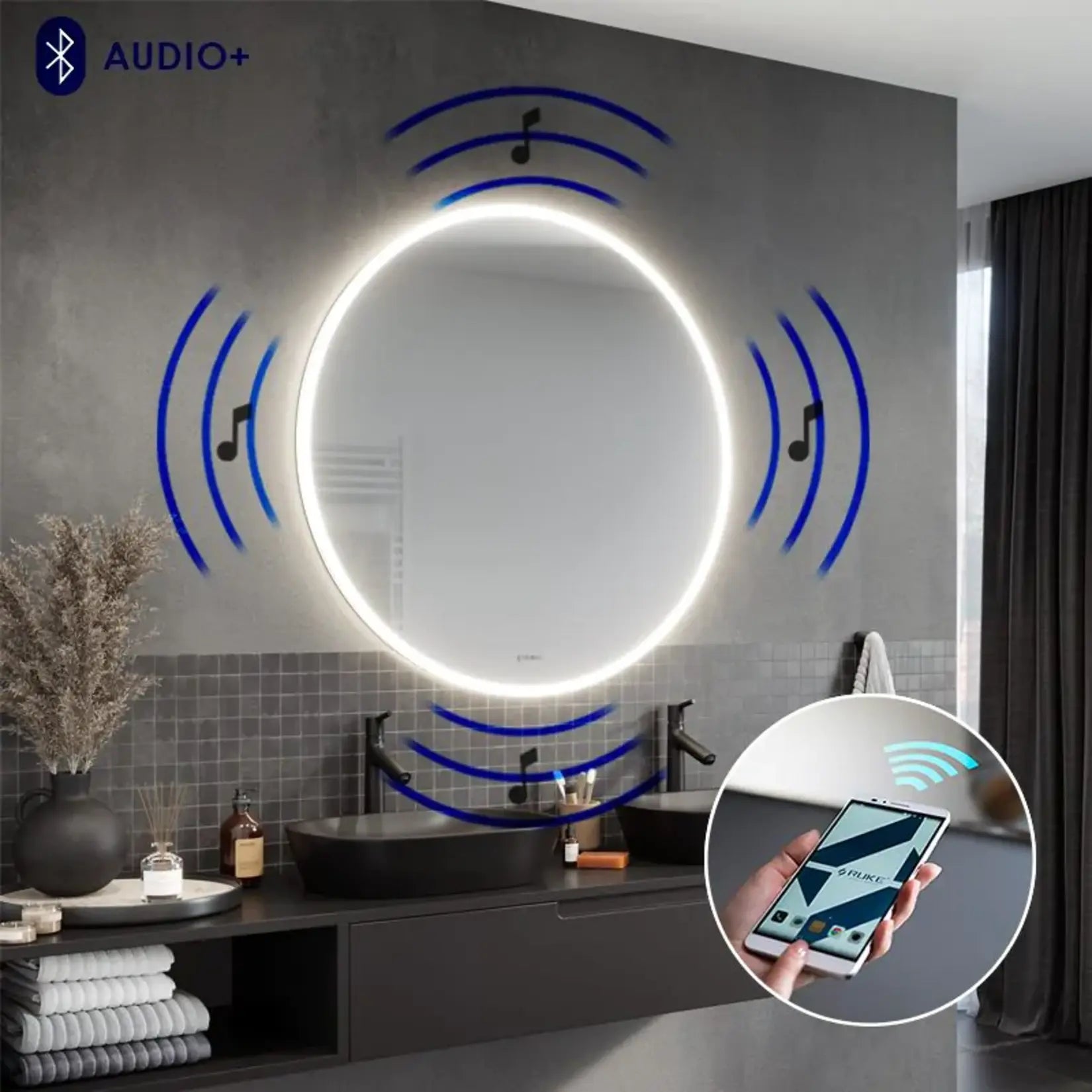 Écoutez vos musiques, podcasts et tous les sons que vous aimez grâce à la fonction bluetooth de ce miroir salle de bain lumineux 100 cm.