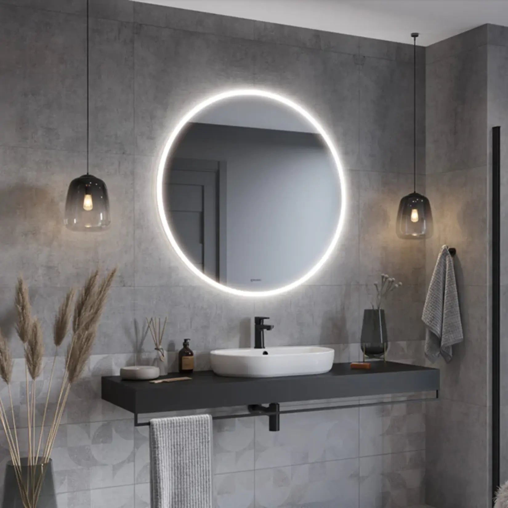 Miroir salle de bain lumineux 100 cm avec éclairage LED circulaire, design moderne et élégant.