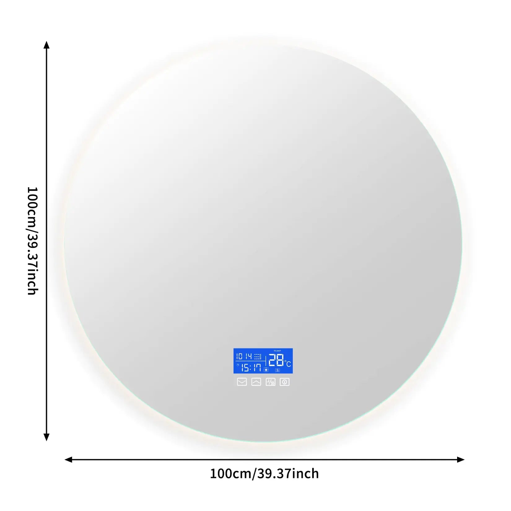 Miroir rond 100 cm salle de bain avec ajustement facile de la température de lumière.