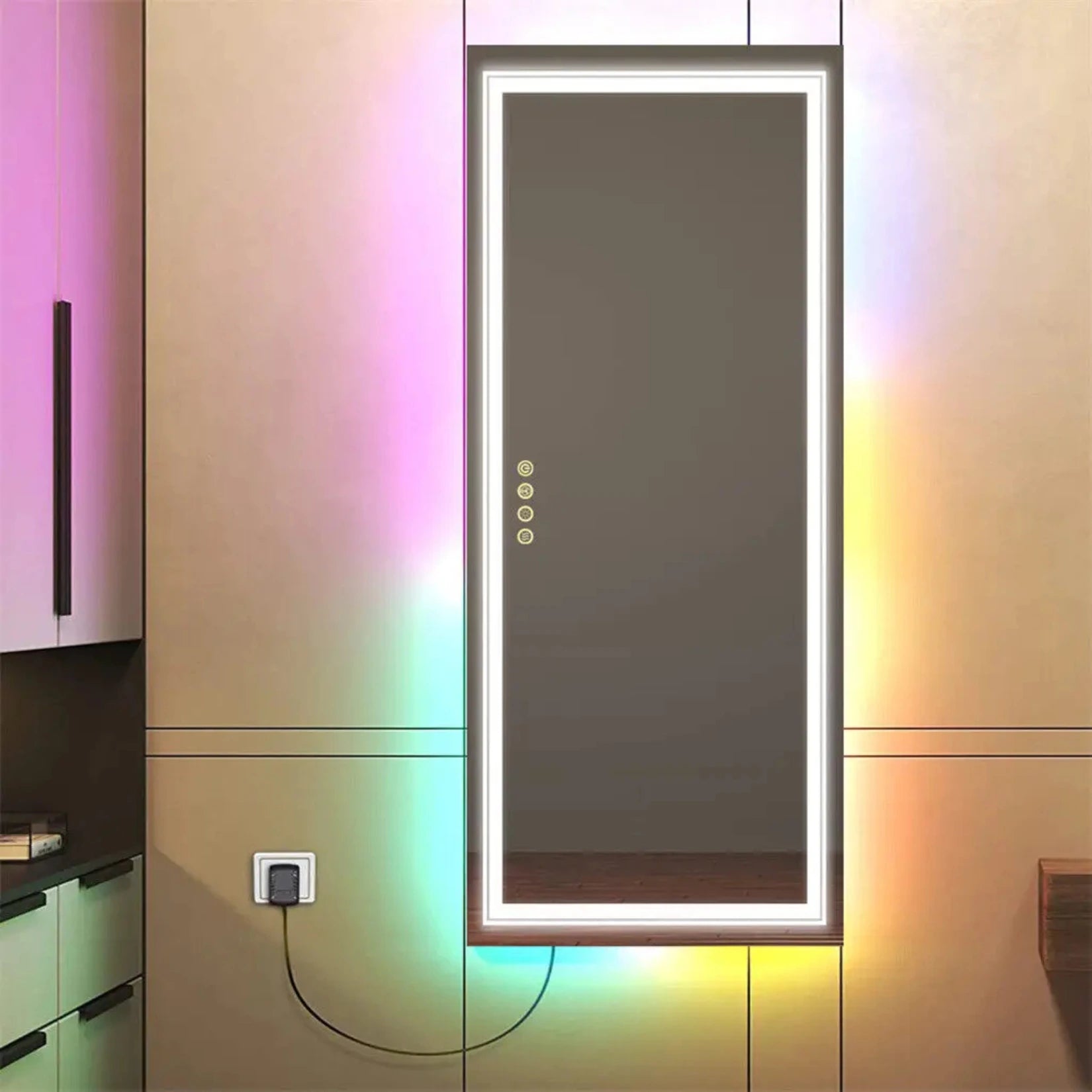 Miroir Salle de Bain Rétroéclairé vertical avec rétroéclairage RGB mural.