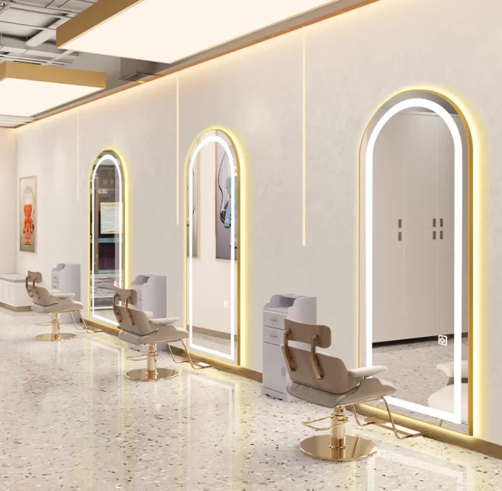 Miroir salon de coiffure professionnel cadre doré poste.