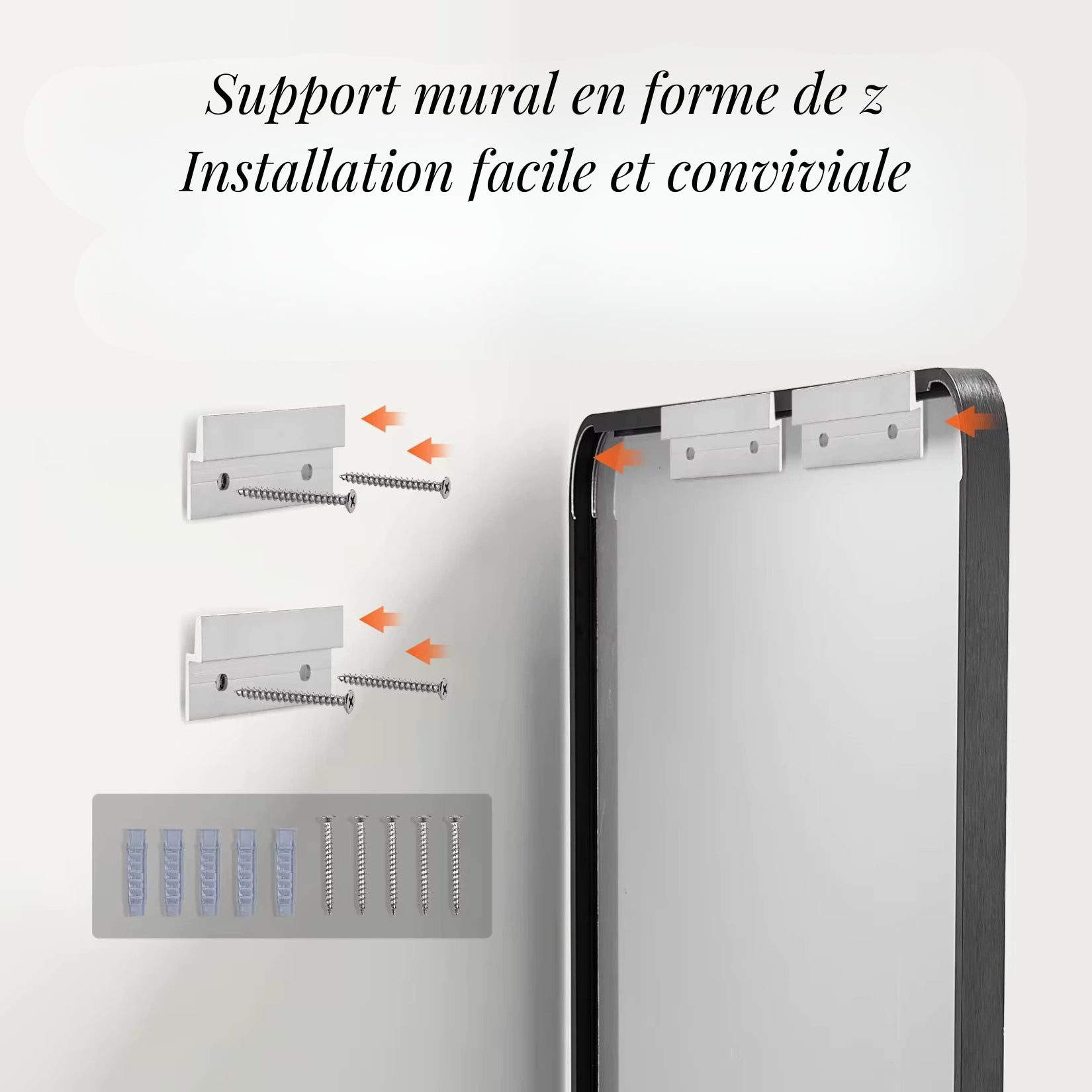 Miroir simple salle de bain 140 cm avec support mural facile à installer.