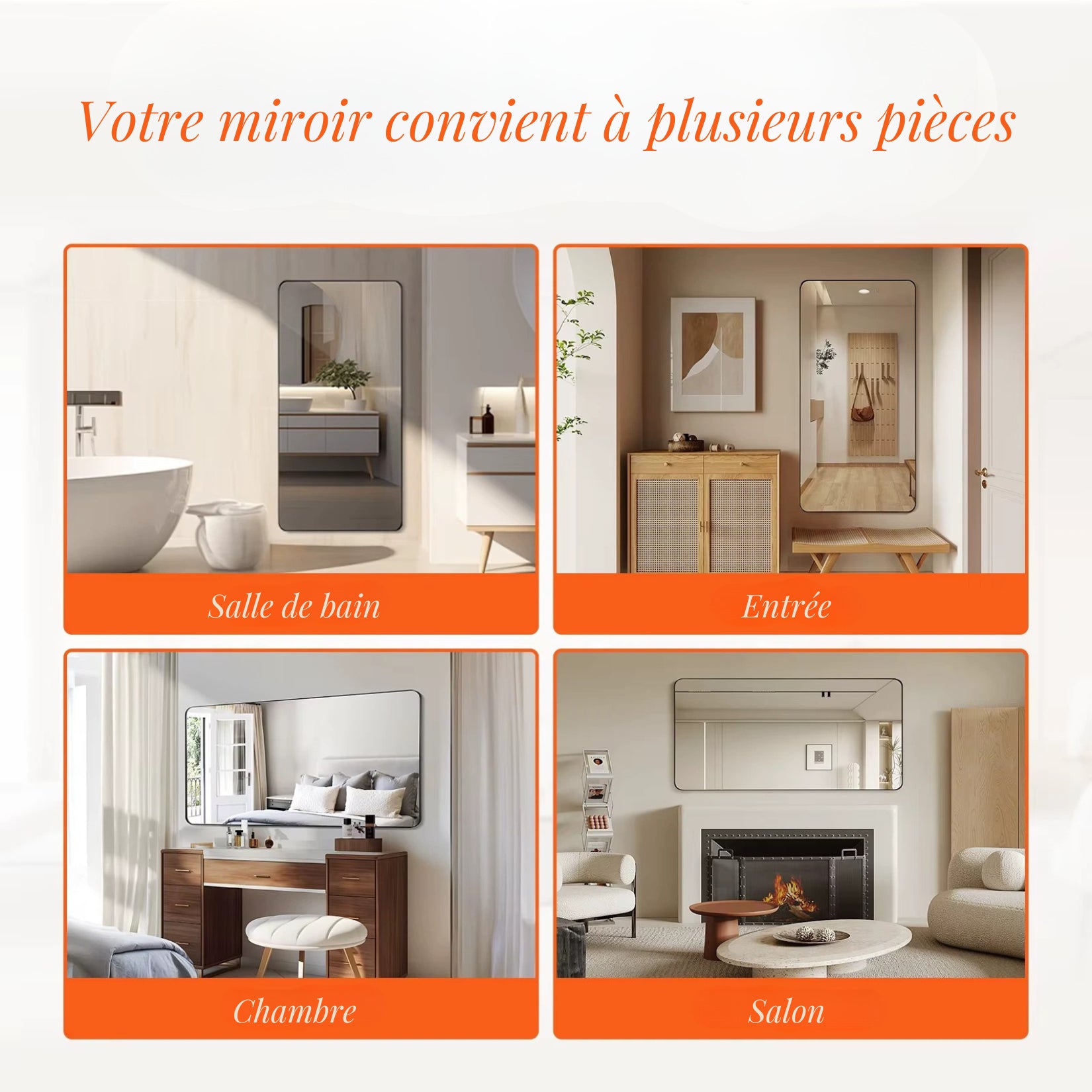 Miroir simple salle de bain 140 cm utilisable dans plusieurs pièces.