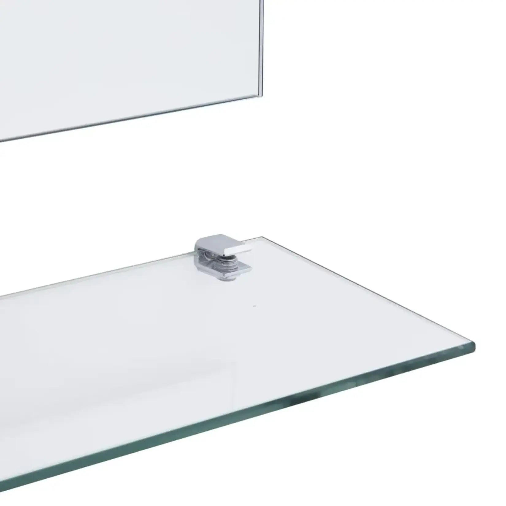 Détail de l’étagère du miroir simple salle de bain 50x60 cm en verre trempé.