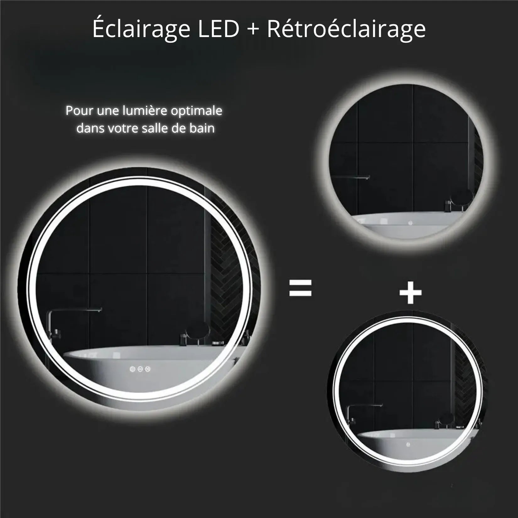Double éclairage miroir LED salle de bain – frontal et rétroéclairage combinés.