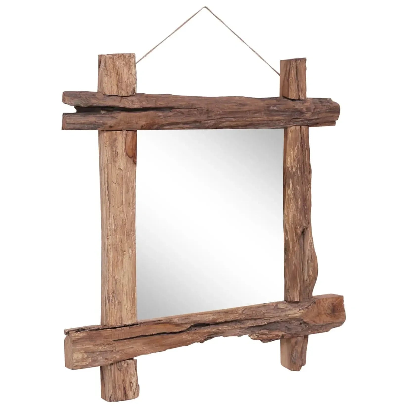 Miroir Teck Recyclé cadre bois brut angle gauche vue trois quarts.