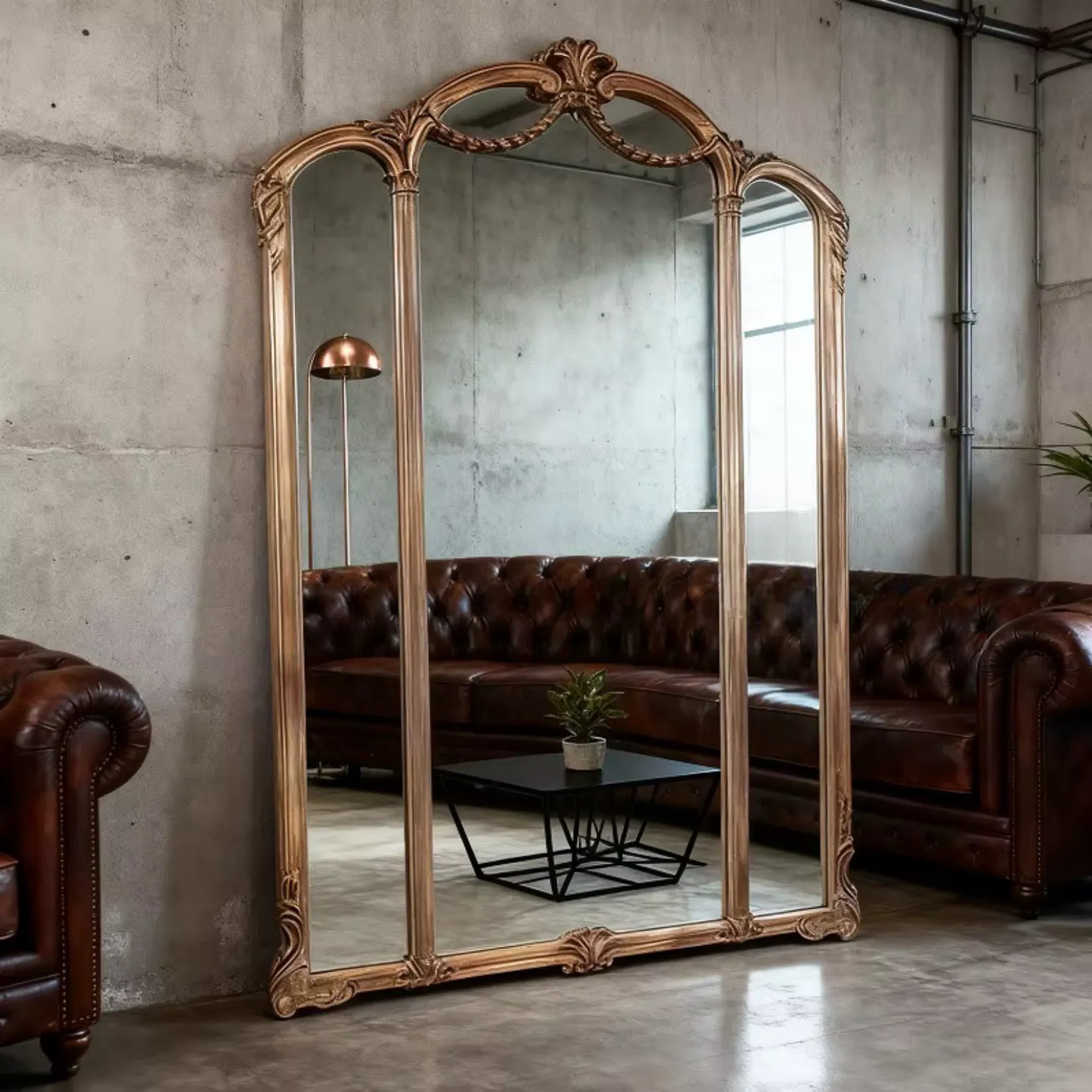 Miroir Trumeau Doré Style Français Loft Industriel.