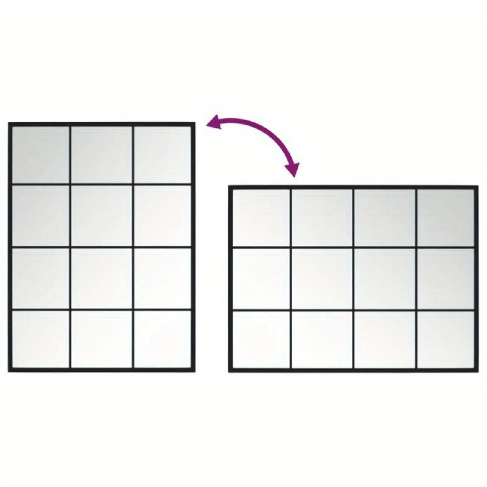 Possibilités de suspension verticale ou horizontale du miroir verrière industriel.