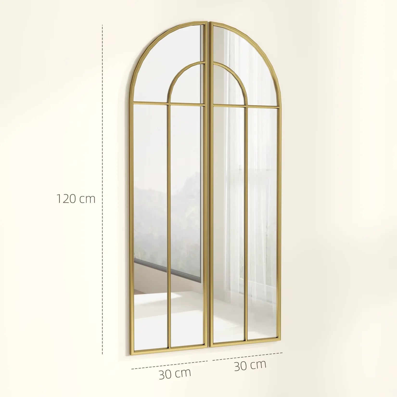 Dimensions miroir vintage doré arche 60x120 cm – deux panneaux de 30 cm.