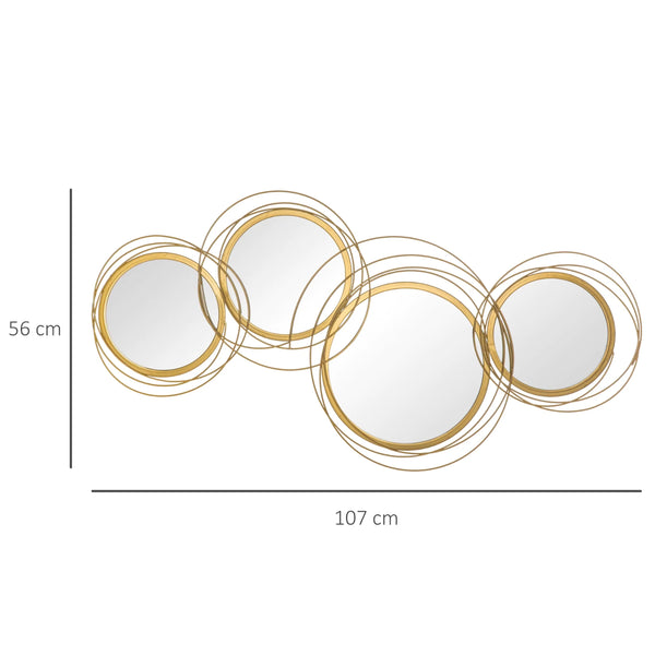 Dimensions du lot de miroirs ronds dorés entrelacés – 107 x 56 cm pour une présence murale remarquable.