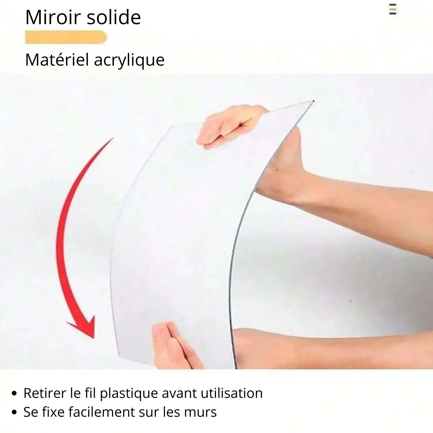 Panneau miroir à coller acrylique souple flexible fixation murale sans perçage.