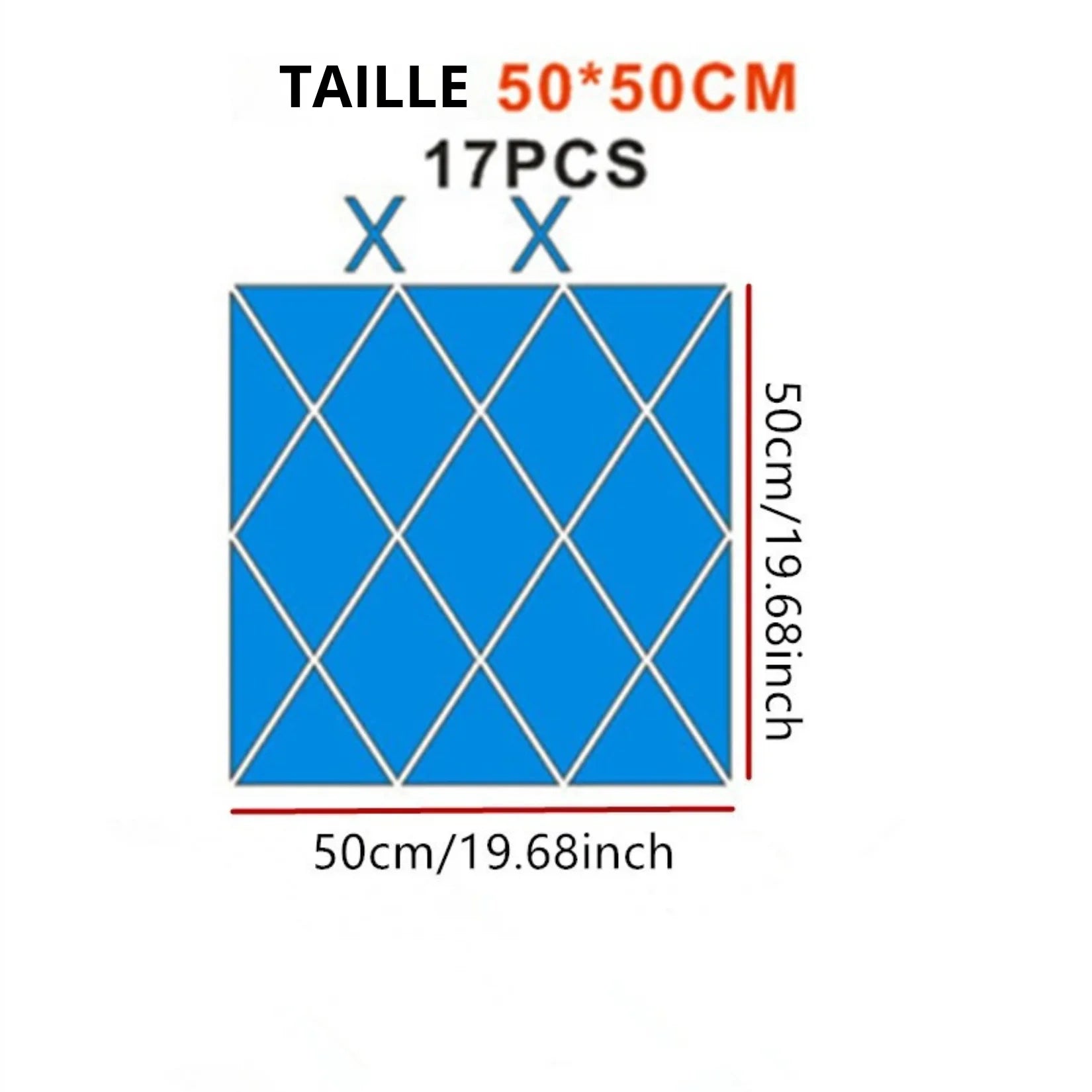 Stickers miroir losange kit 17 pièces dimensions.